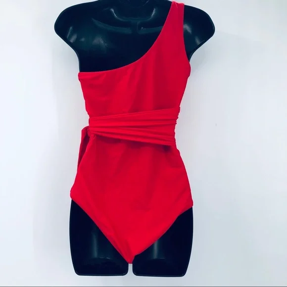 NWOT One Piece swimsuit one strap attached sash belt. LRG - Picture 3 of 6